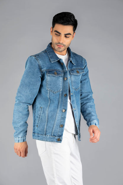 Dennis Lingo Men's Regular Fit Long Sleeve Button Down Panel Denim Jacket