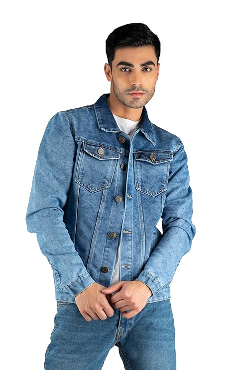 Dennis Lingo Men's Regular Fit Long Sleeve Button Down Panel Denim Jacket, Lightweight Trucker Jacket (Black, L)