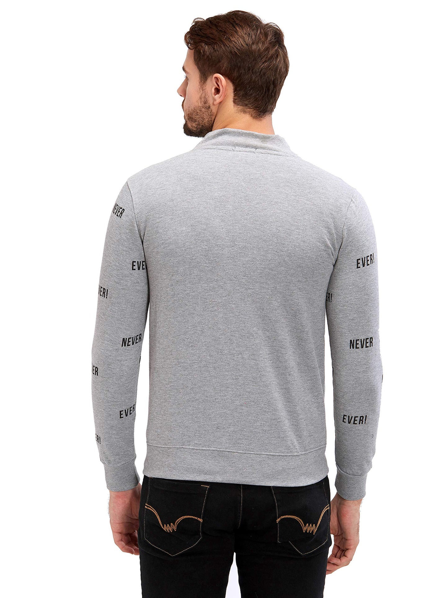 Maniac Men's Fullsleeve Round Neck Grey Printed Cotton Jacket