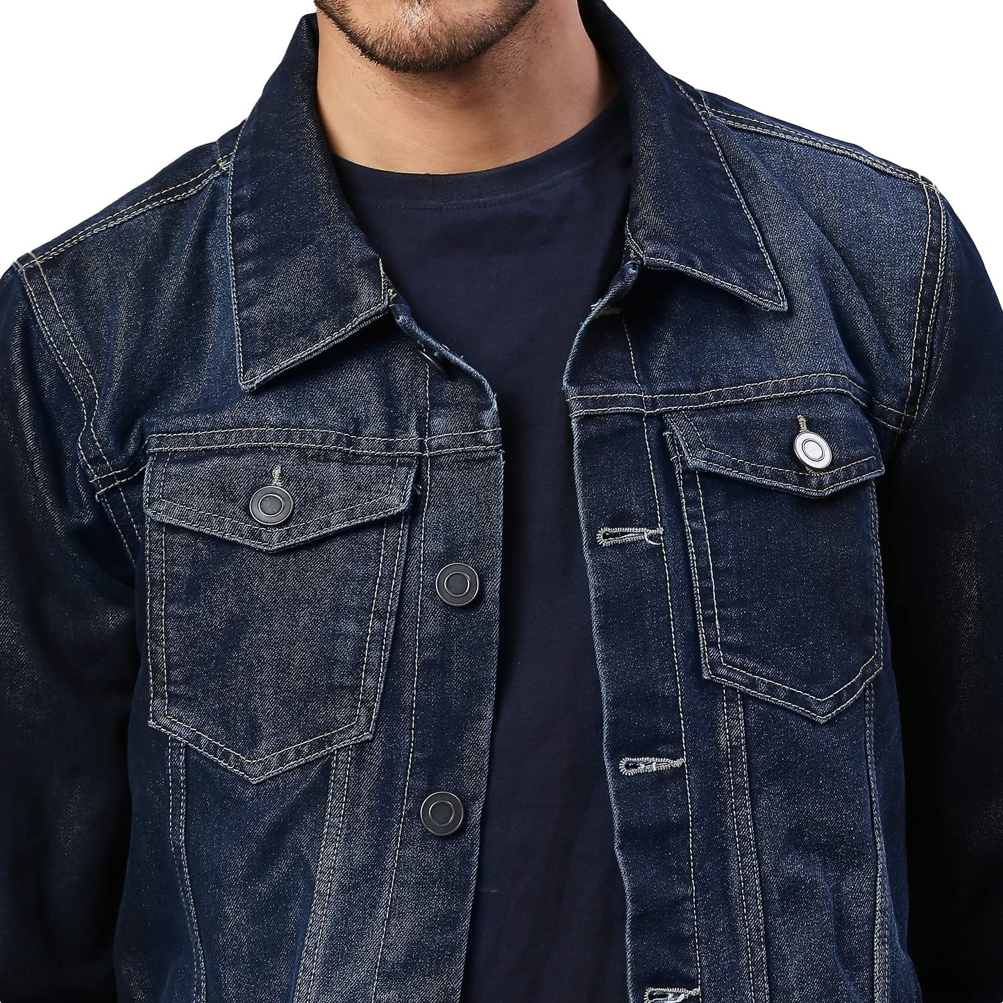 Dennis Lingo Men's Regular Fit Long Sleeve Button Down Panel Denim Jacket